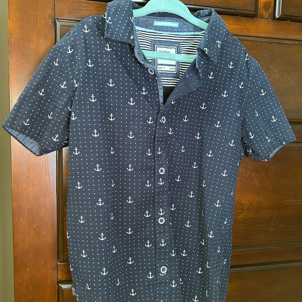 Cactus Navy Blue Anchor Print Button Down Shirt